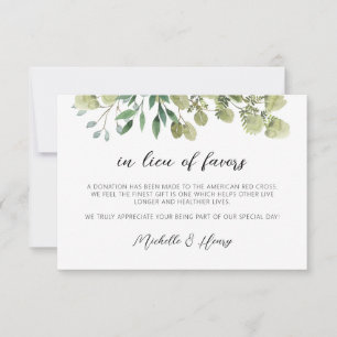 Rustic Elegant Greenery In Lieu of Favors Card