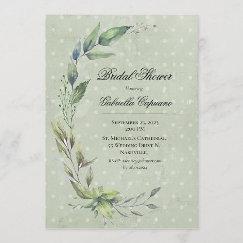 Rustic Elegant Greenery Leaves Bridal Shower Invitation