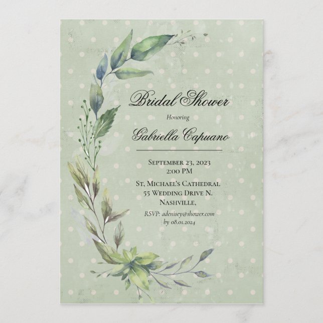 Rustic Elegant Greenery Leaves Bridal Shower Invitation (Front)