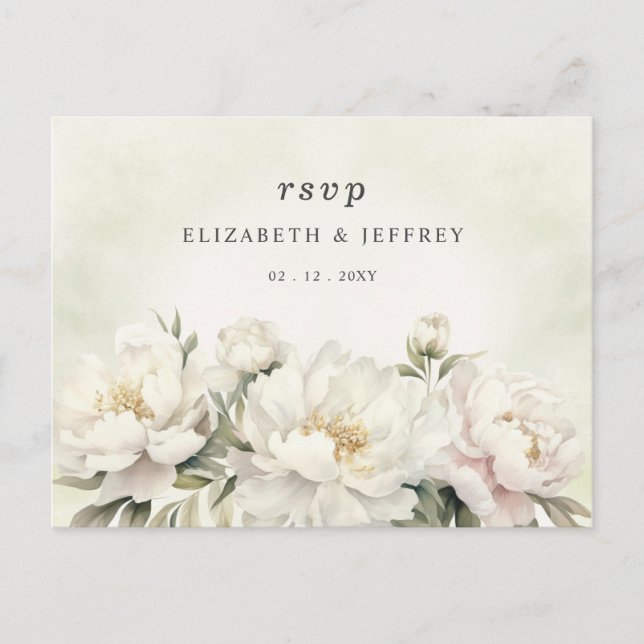 Rustic Elegant Greenery White Floral RSVP Postcard (Front)