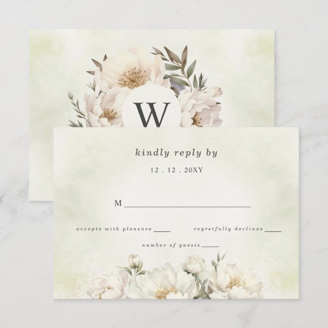 Rustic Elegant Greenery White Floral Wedding RSVP Card (Front/Back)
