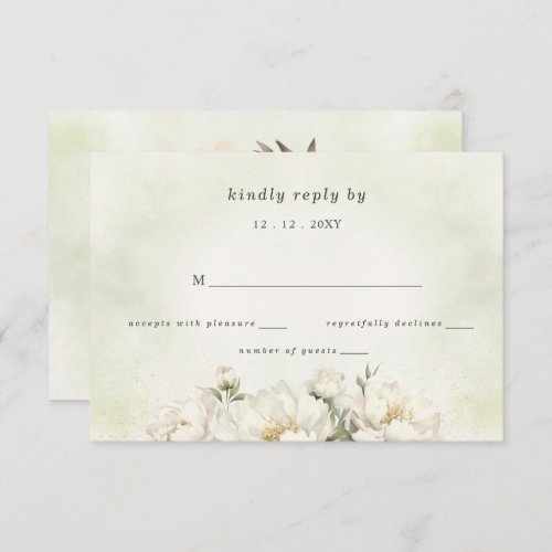 Rustic Elegant Greenery White Floral Wedding RSVP Card