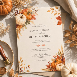 Rustic Elegant Harvest Pumpkin Autumn Wedding Invitation