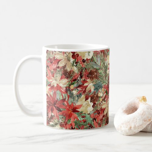 Rustic Elegant Holiday Poinsettia Christmas Floral Coffee Mug