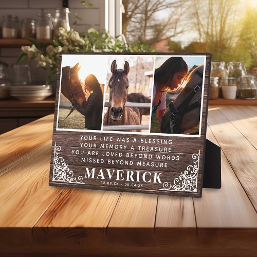 Rustic Elegant Horse Photo  Quote Memorial Plaque