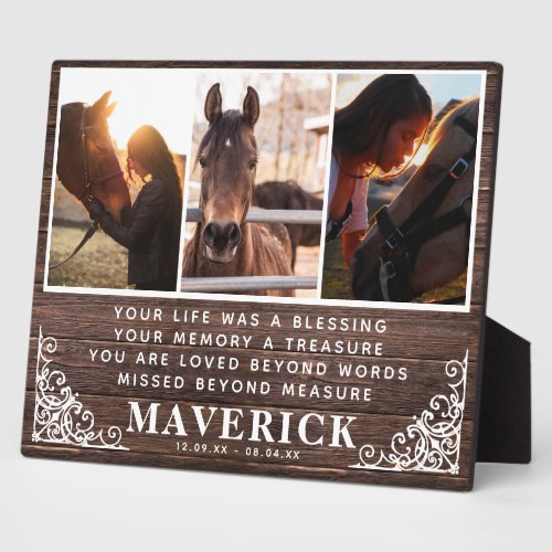 Rustic Elegant Horse Photo  Quote Memorial Plaque