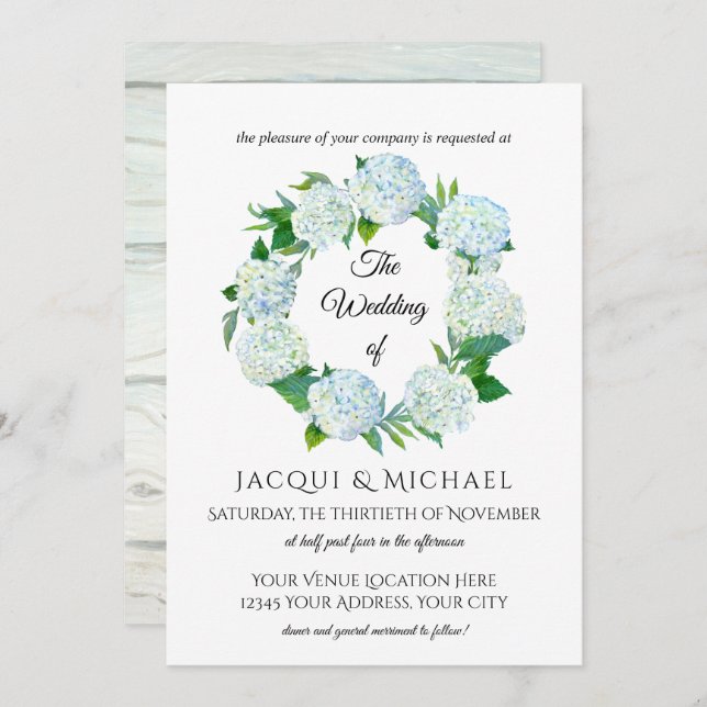 Rustic Elegant Hydrangea Floral Wreath Wedding Invitation (Front/Back)