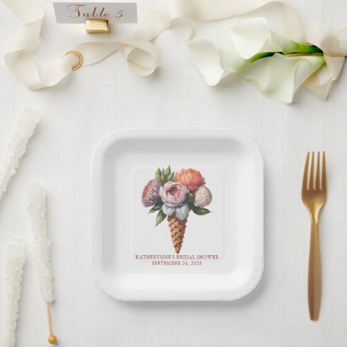 Rustic Elegant Ice Cream Bridal Shower Paper Plates