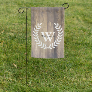 Rustic Elegant Laurels & Farmhouse Wood Planks Garden Flag