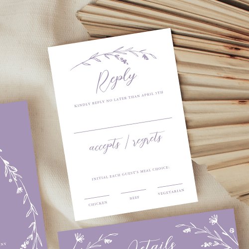 Rustic Elegant Lavender Purple Wildflower Wedding RSVP Card
