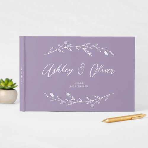 Rustic Elegant Lavender Purple Wildflowers Wedding Guest Book