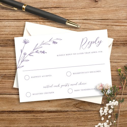 Rustic Elegant Lavender Wildflower Wedding  RSVP Card