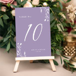 Rustic Elegant Lavender Wildflowers Boho Wedding Table Number<br><div class="desc">This elegant yet rustic wedding table number design features a beautiful lavender purple color background with hand-drawn wildflowers and elegant typography in white. The design is the same on both sides. See our Rustic Wildflowers collection for coordinating items.</div>