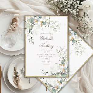 Rustic Elegant Leaves Greenery Gold Wedding Invitation