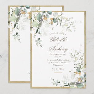 Rustic Elegant Leaves Greenery Gold Wedding Invitation