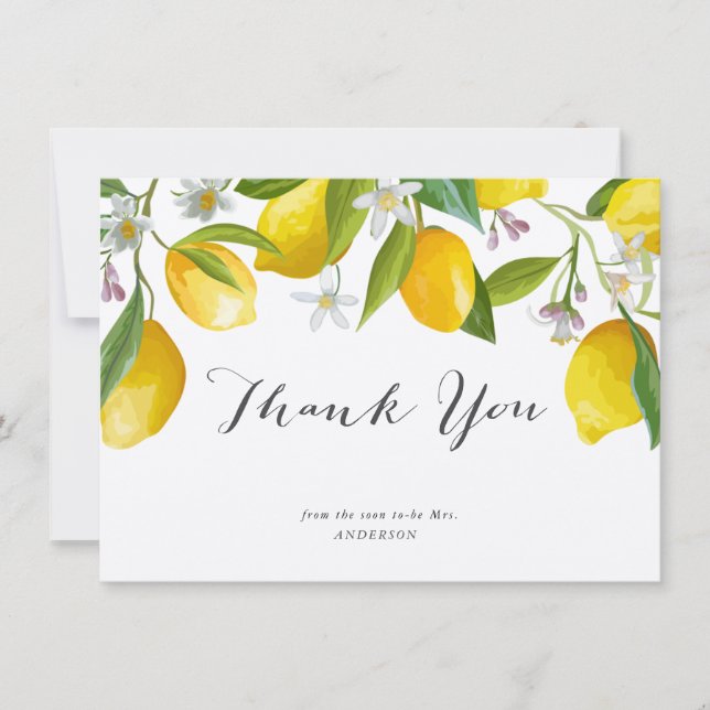 Rustic Elegant Lemon Bridal Shower Thank You Cards (Front)