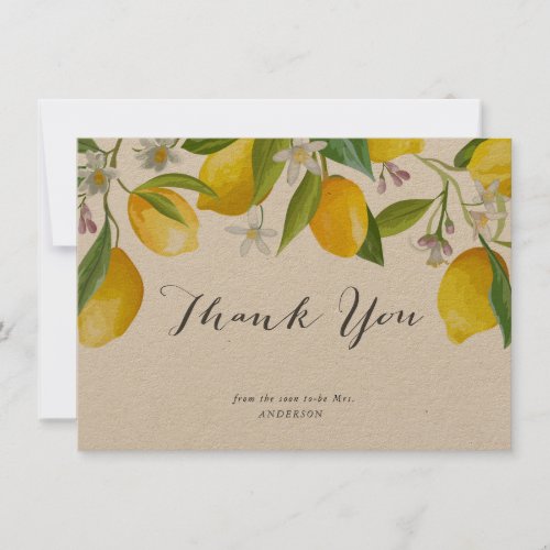 Rustic Elegant Lemon Bridal Shower Thank You Cards