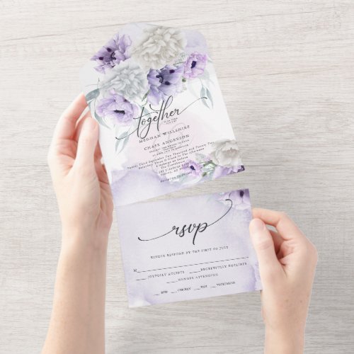 Rustic Elegant Lilac Poppy Dahlia Floral  All In One Invitation