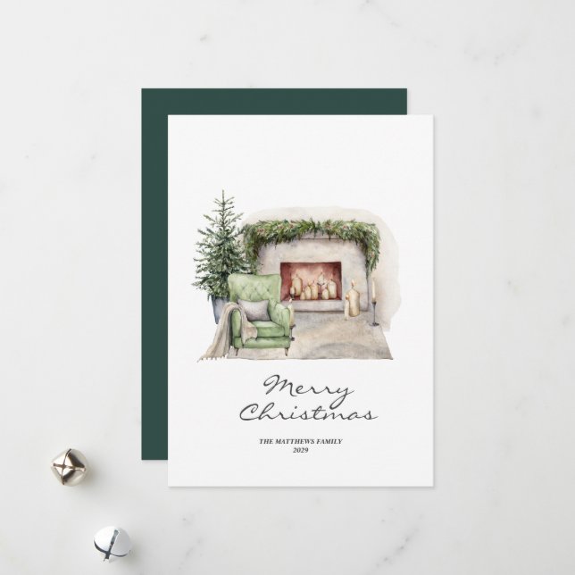 Rustic Elegant Minimal Cozy Home  Holiday Card (Front/Back In Situ)
