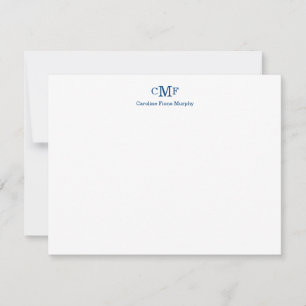 Rustic Elegant Modern 3 Monogram Navy Blue Stripe Note Card