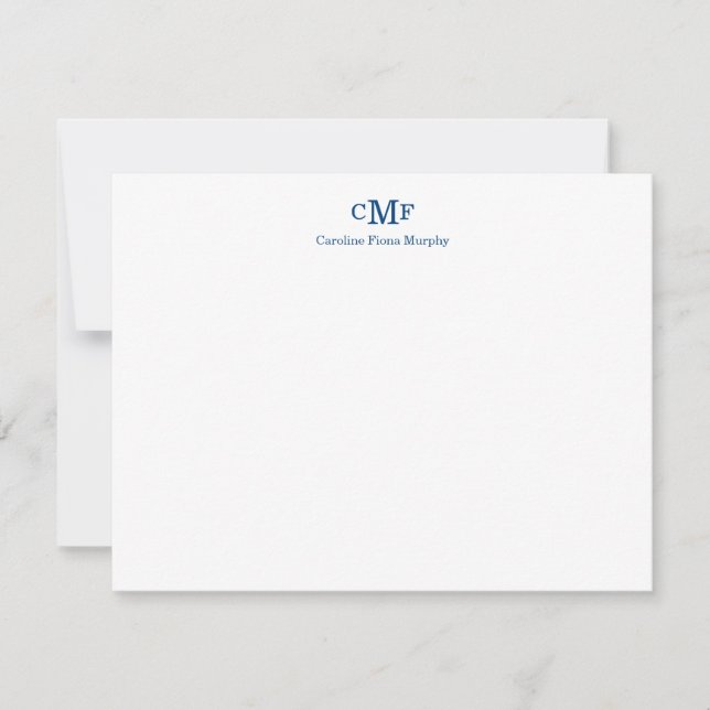 Rustic Elegant Modern 3 Monogram Navy Blue Stripe Note Card (Front)