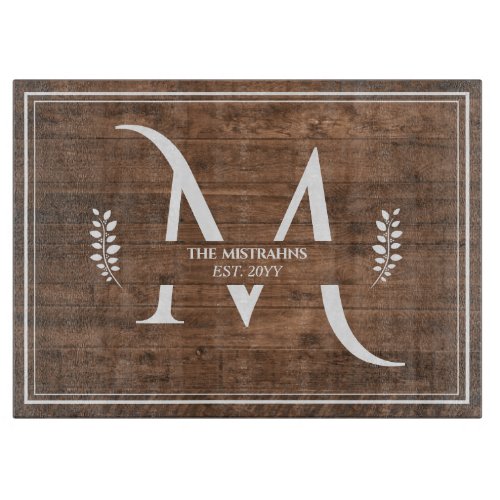 Rustic  Elegant Monogram Faux Wood Cutting Board