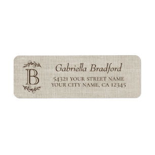 Rustic Elegant Monogram Floral Beige Burlap Label