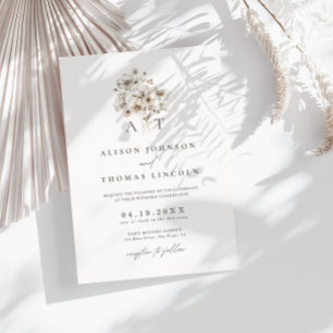 Rustic Elegant Monogram Floral Wedding  Invitation