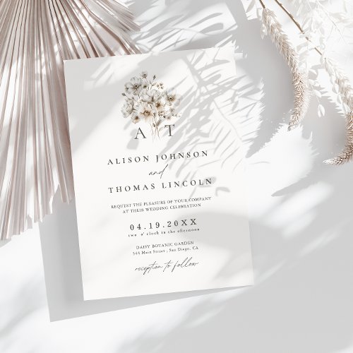 Rustic Elegant Monogram Floral Wedding  Invitation