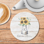 Rustic Elegant Monogram Sunflower Eucalyptus Coaster<br><div class="desc">Add rustic charm to your home with this elegant monogram coaster featuring sunflowers,  eucalyptus,  and a floral botanical design. Great for farmhouse vibes!</div>