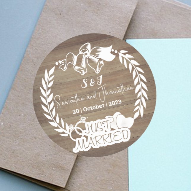 Rustic Elegant Monogram Wedding  Classic Round Sticker (Creator Uploaded)