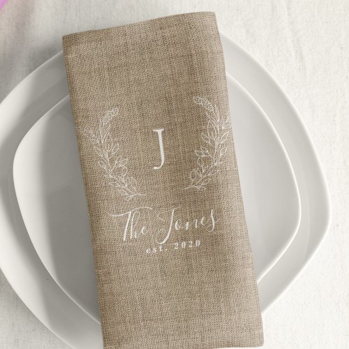 Rustic elegant monogrammed family name cloth napkin