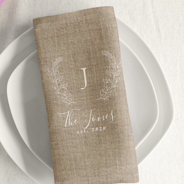 Rustic elegant monogrammed family name cloth napkin (Creator Uploaded)