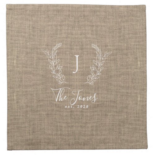 Rustic elegant monogrammed family name cloth napkin