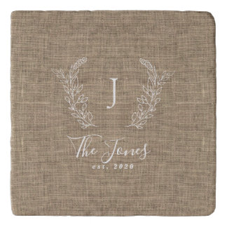 Rustic elegant monogrammed family name trivet