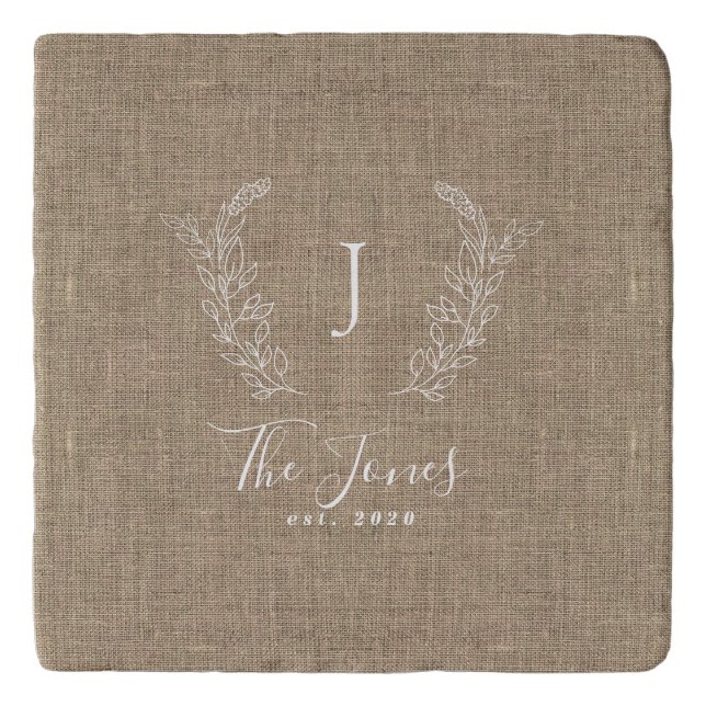 Rustic elegant monogrammed family name trivet (Front)