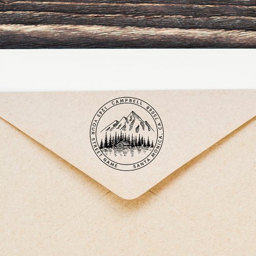 Rustic Elegant Mountain Landscape Return Address Self_inking Stamp