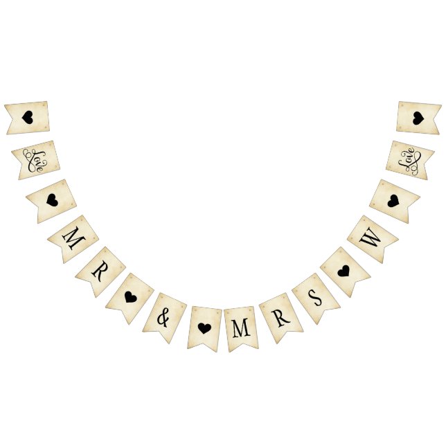 Rustic Elegant Mr and Mrs Custom Monogram Initial Bunting Flags (All)