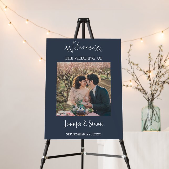 Rustic elegant navy blue photo wedding foam board (In Situ (Stand))