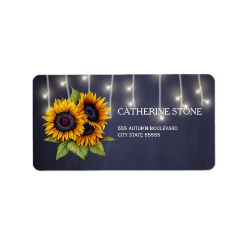 Rustic elegant navy chalkboard sunflowers address label