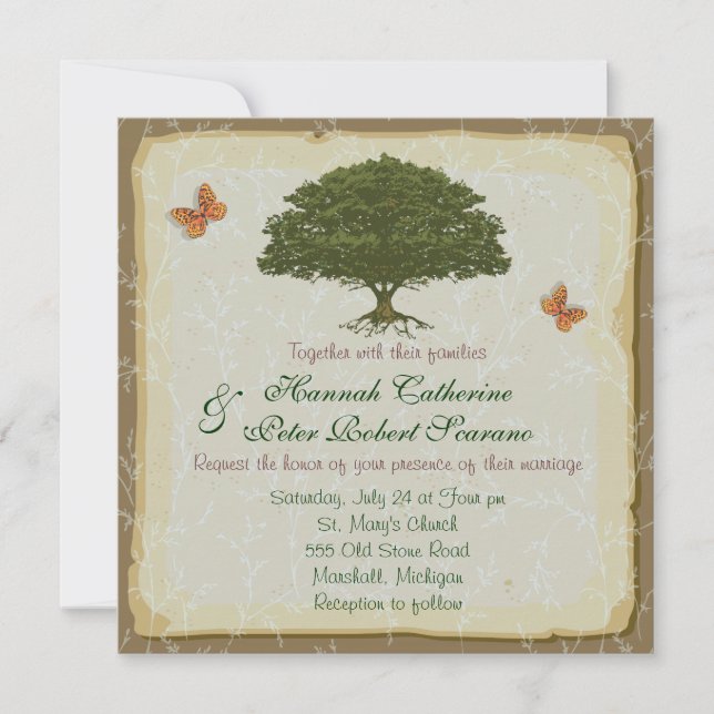 Rustic Elegant Oak Tree Wedding Invitation (Front)
