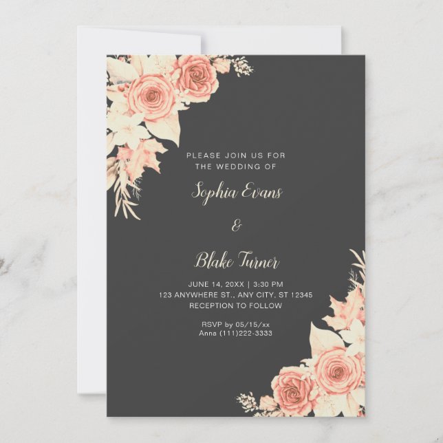 Rustic Elegant Orange Roses Fall Gray Wedding Invitation (Front)