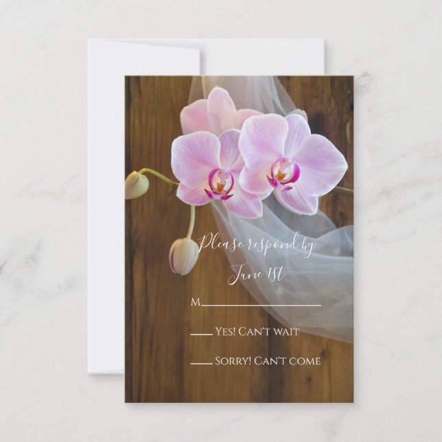 Rustic Elegant Orchids Country Wedding RSVP Card (Front)