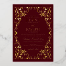 Rustic Elegant Ornate Burgundy Wedding Foil Invitation