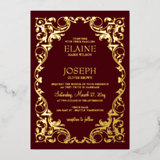 Rustic Elegant Ornate Burgundy Wedding Foil Invitation