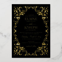 Rustic Elegant Ornate Frame Black Wedding  Foil Invitation