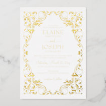 Rustic Elegant Ornate Frame Wedding  Foil Invitation