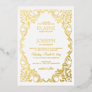 Rustic Elegant Ornate Frame Wedding Foil Invitation