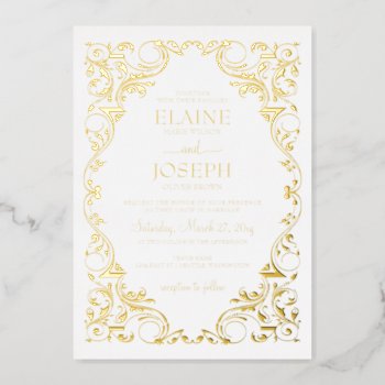 Rustic Elegant Ornate Frame Wedding  Foil Invitation by blessedwedding at Zazzle