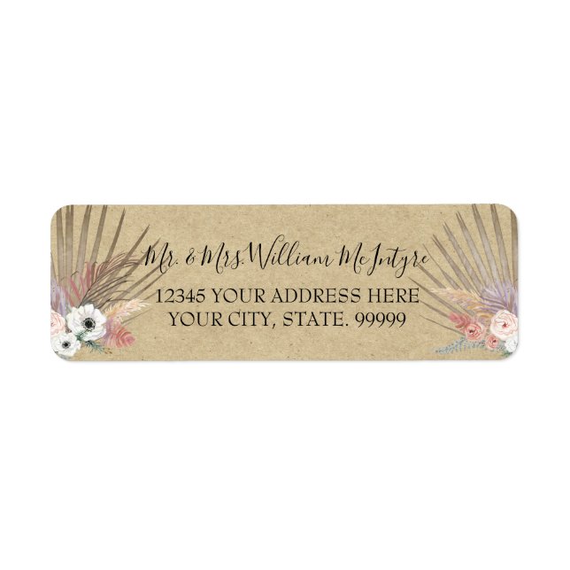 Rustic Elegant Palm Floral Tropical Leaf Wedding Label (Front)